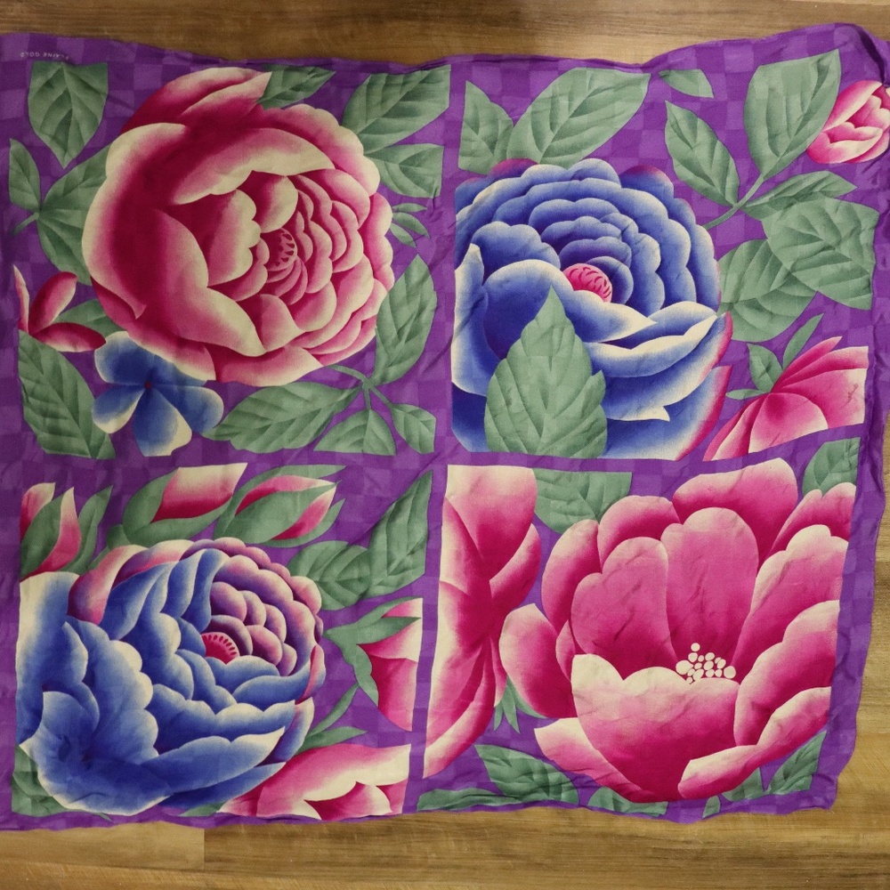 Vintage Purple Floral Scarf by Elaine Gold